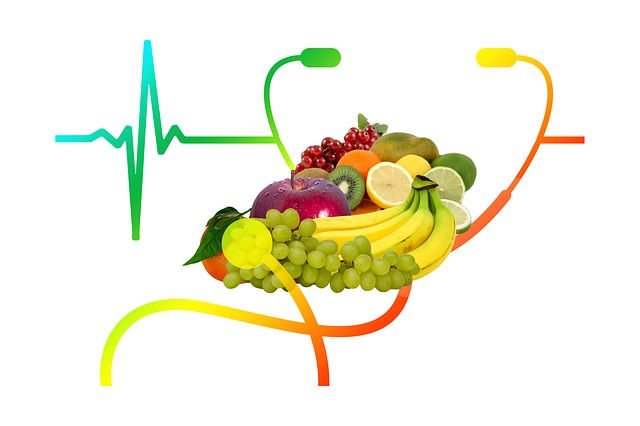 An image of fruits and a stethoscope.
