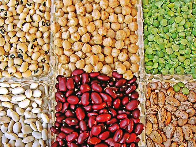 Photo of assorted beans, lentils and peas.
